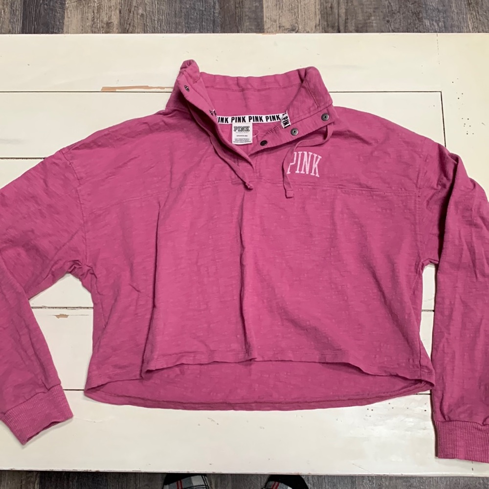 PINK Victoria's Secret by Victoria's Secret Cropped Quarter-Snap Pullover - Pink